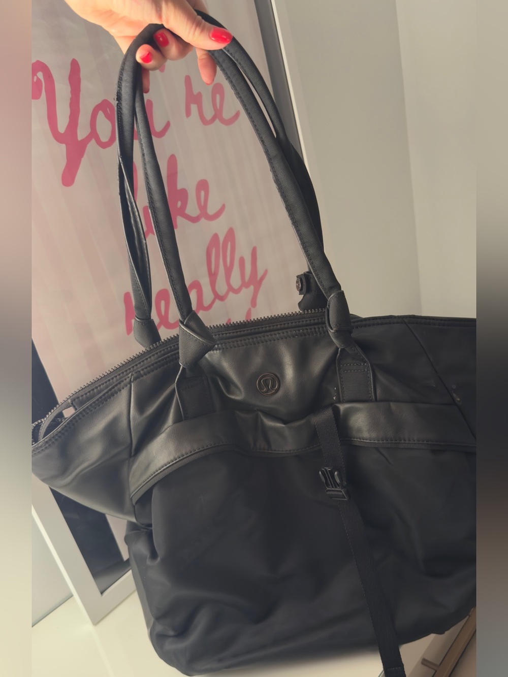 lululemon athletica Black Nylon and Leather Trim Tote